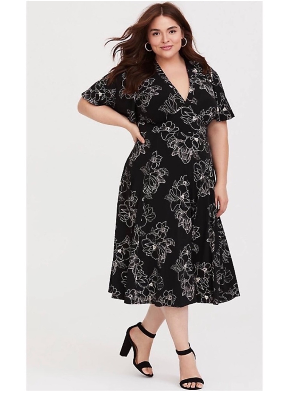 Torrid BLACK FLORAL JERSEY KNIT MIDI DRESS Sz 3X - Picture 1 of 12